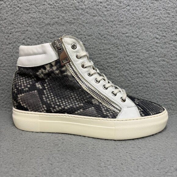 Bagatto Mens 7 / EU 40 Shoes Grey White Snakeskin Zip High Top Sneakers Italy - Picture 3 of 11